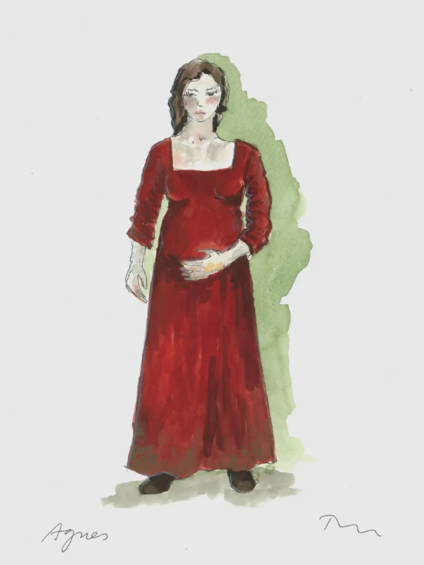 Boceto de vestuario del personaje de Agnes para la película Hamnet (2025)