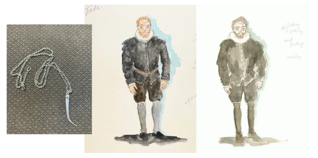 Bocetos de vestuario del personaje de William Shakespeare para la película Hamnet (2025)