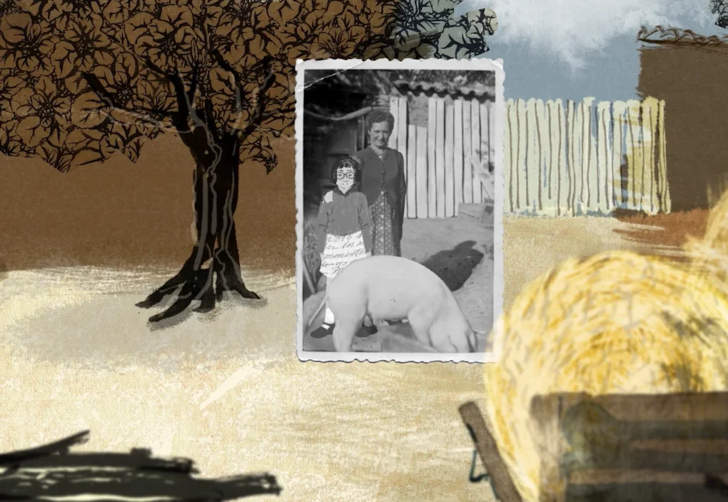 Escena de collage con fotografía familiar en el cortometraje La Diva, mi Abuela y Yo de Inés G. Aparicio